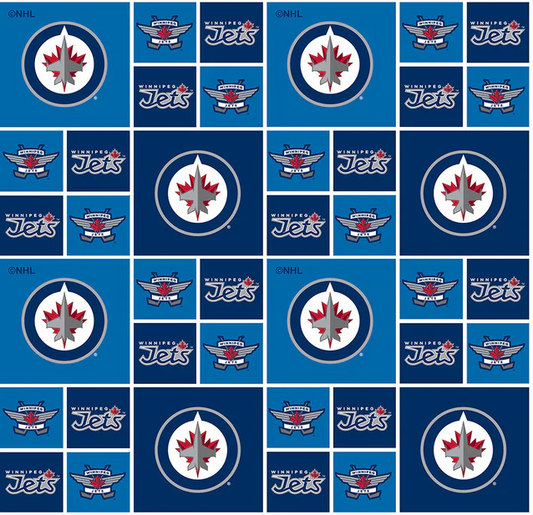 Winnipeg Jets NHL Hockey Geometric Block Sykel Enterprises Cotton Fabric NHL-020-JET