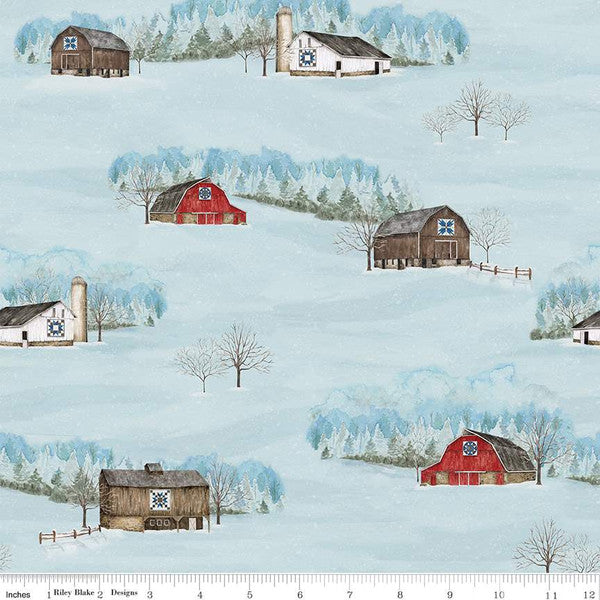 Winter Barn Quilts Main Sky Blue Tara Reed Riley Blake Designs Cotton Fabric