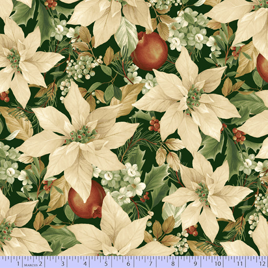 Winter Botanicals Poinsettias Green Laura Berringer Marcus Fabrics Cotton Fabric