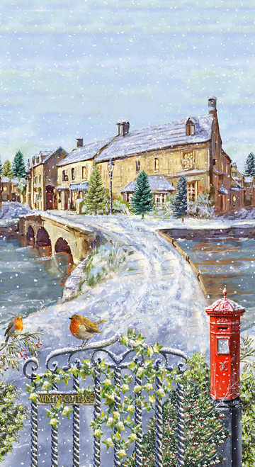 Winter Cottage Panel 24" Marcell Corti Henry Glass Cotton Fabric
