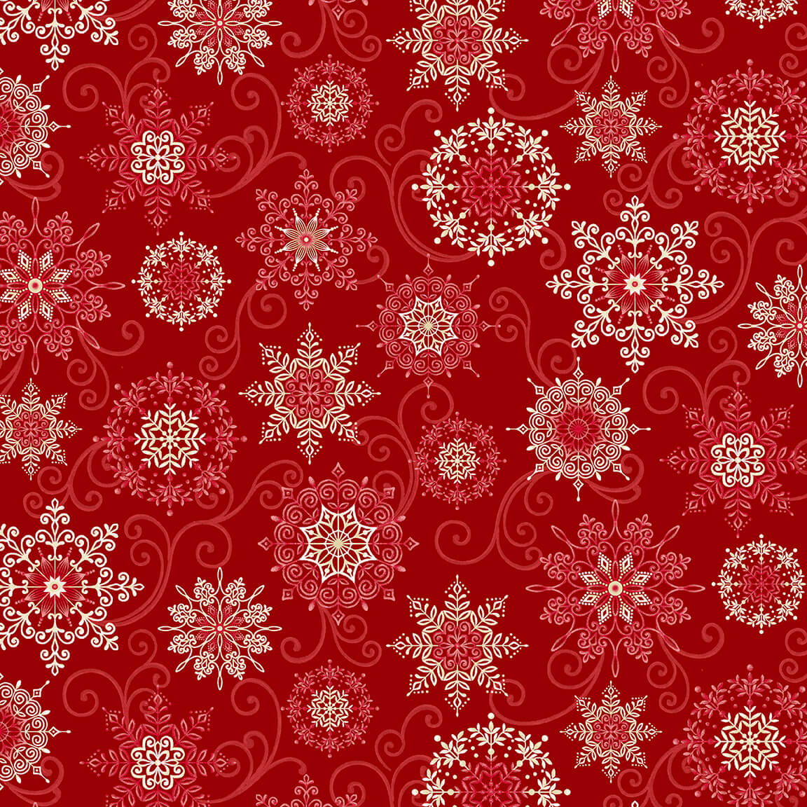 Winter Garden Cream Snowflakes Red Color Principle Henry Glass Cotton Fabric