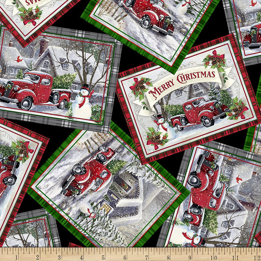 Winter Greetings Christmas Postcards Black Gina Jane Lee Quilting Treasures Cotton Fabric