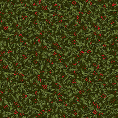 Winter Joy Fir Sprigs Hannah West Henry Glass Cotton Fabric