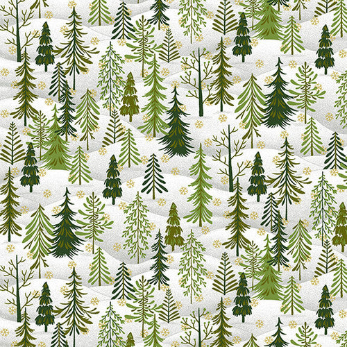 Winter Joy Winter Forest Trees Cream Hannah West Henry Glass Cotton Fabric