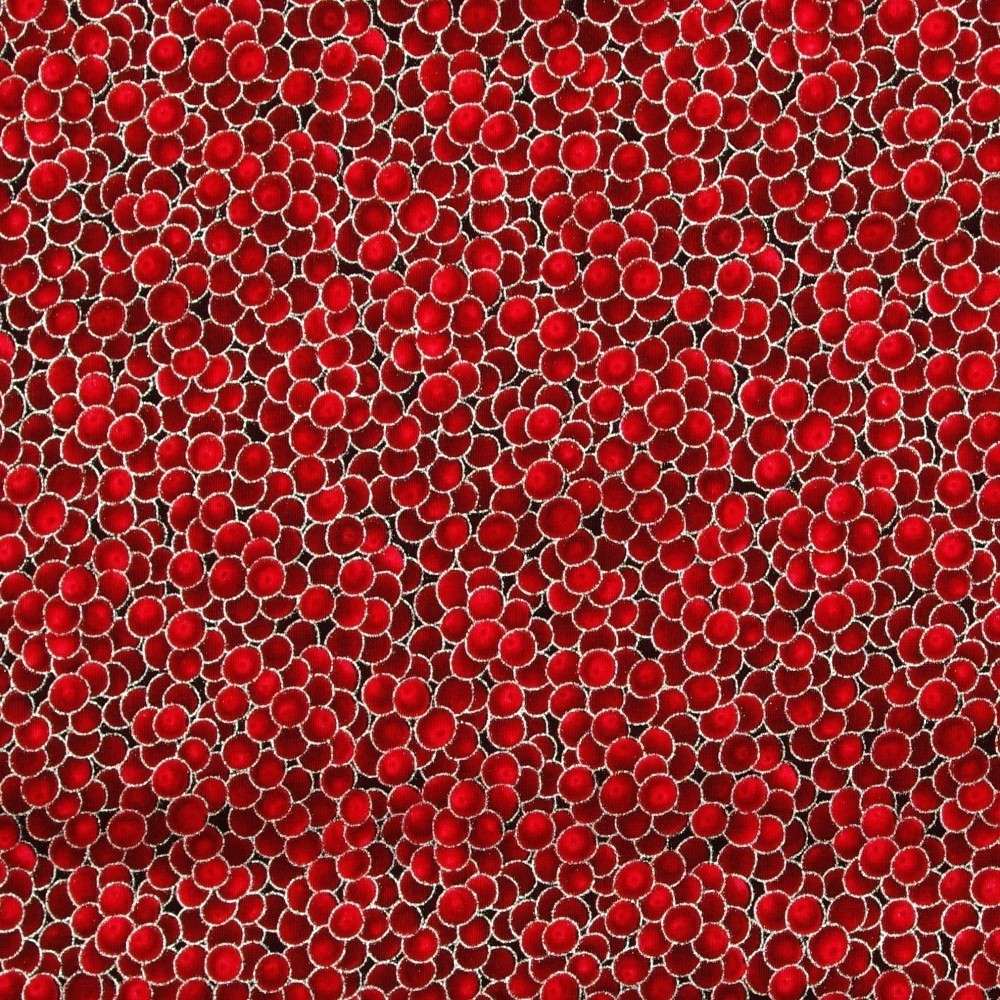 Winter Magic Berries Red Silver Metallic Hoffman Cotton Fabric