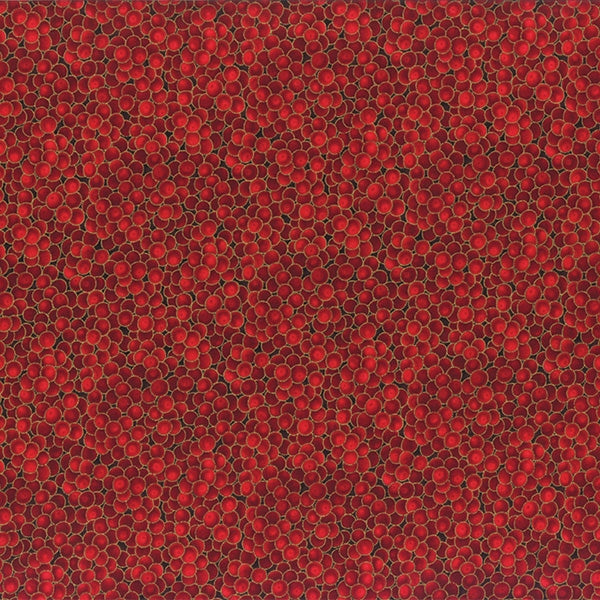 Winter Magic Berries Scarlet Red Gold Metallic Hoffman Cotton Fabric