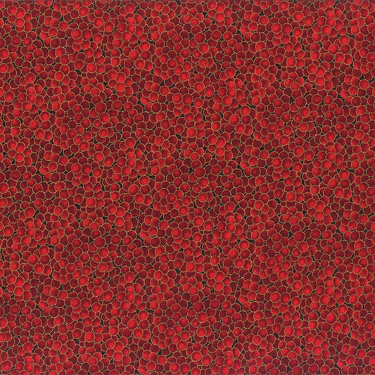 Winter Magic Berries Scarlet Red Gold Metallic Hoffman Cotton Fabric