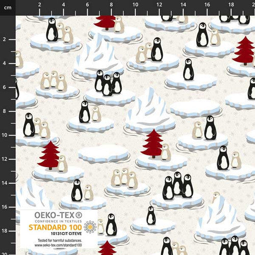 Winter Pingos Snowflakes and Penguins Cream Stof Fabrics Blank Quilting Cotton Fabric