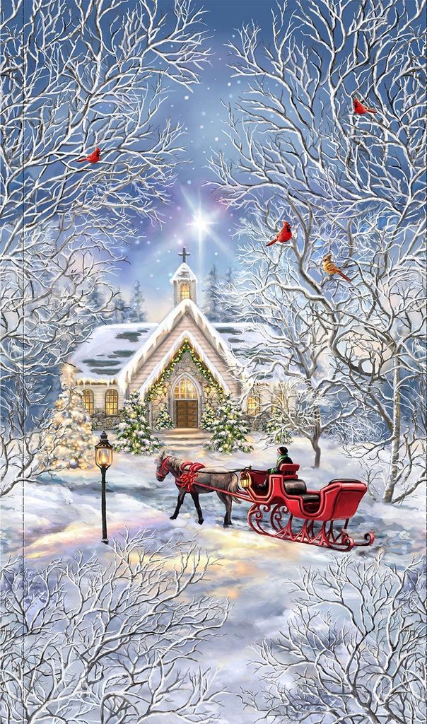 Winter Prayer Winter Blessing Chapel Panel 24" Dona Gelsinger Timeless Treasures Cotton Fabric