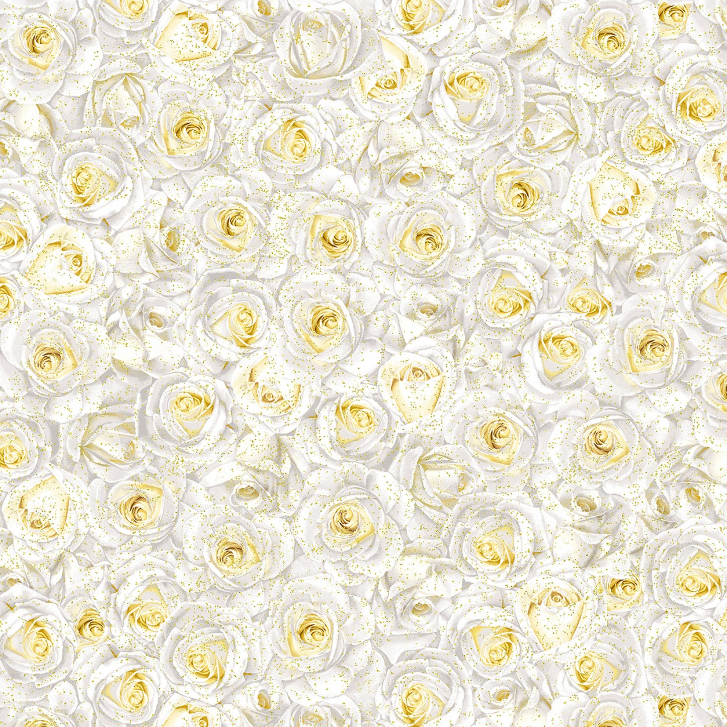 Winter Rose Packed Metallic Roses White Chong-A Hwang Timeless Treasures Cotton Fabric