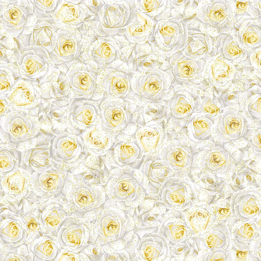 Winter Rose Packed Metallic Roses White Chong-A Hwang Timeless Treasures Cotton Fabric