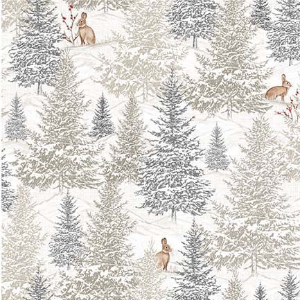 Winter Solstice Forest Landscape Gray Michael Miller Cotton Fabric