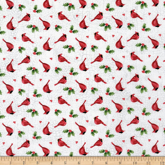 Winter Welcome Cardinal Toss White Northcott Fabrics Cotton Fabric