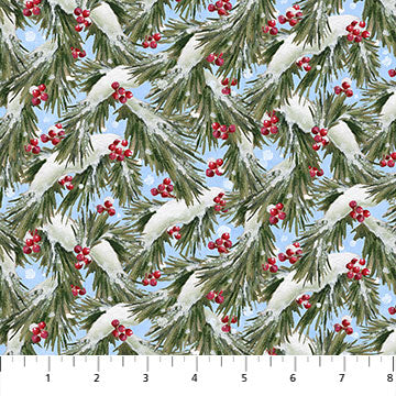 Winter Welcome Open Evergreens Snow Northcott Fabrics Cotton Fabric