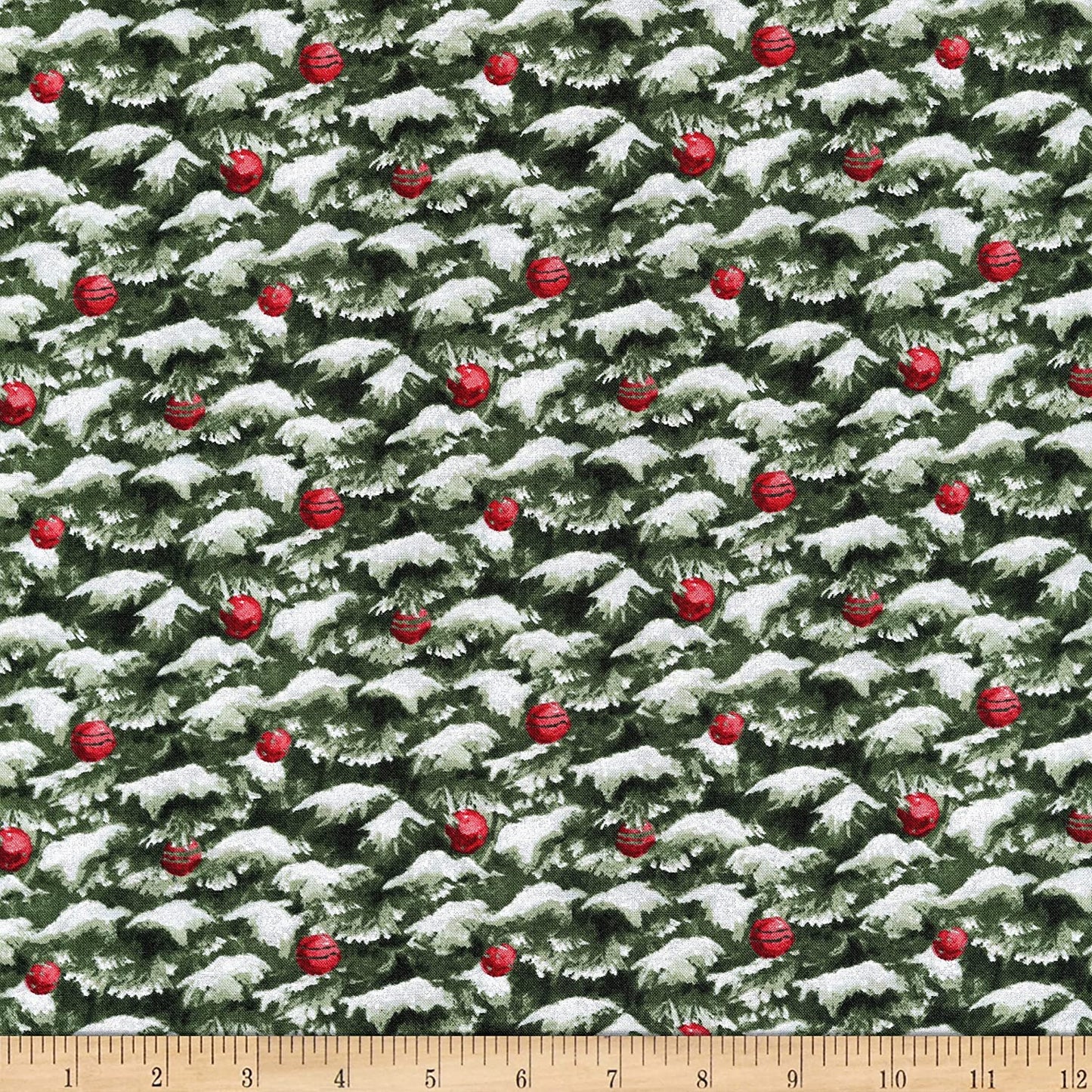 Winter Welcome Packed Evergreen Tree and Ornaments Northcott Fabrics 43 inches Cotton Fabric