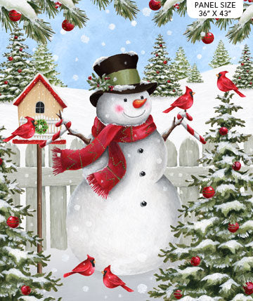 Winter Welcome Snowman Cardinal Panel 36" Northcott Fabrics Cotton Fabric