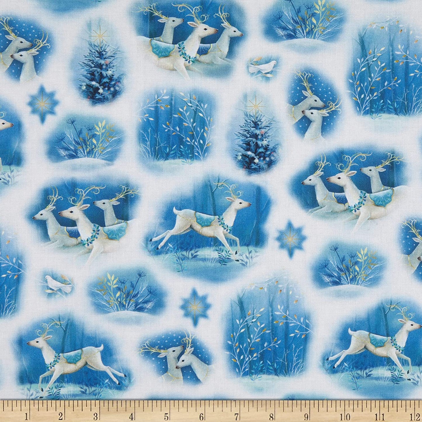 Winter Wishes Reindeer Vignettes White Sarah Summers Quilting Treasures Cotton Fabric