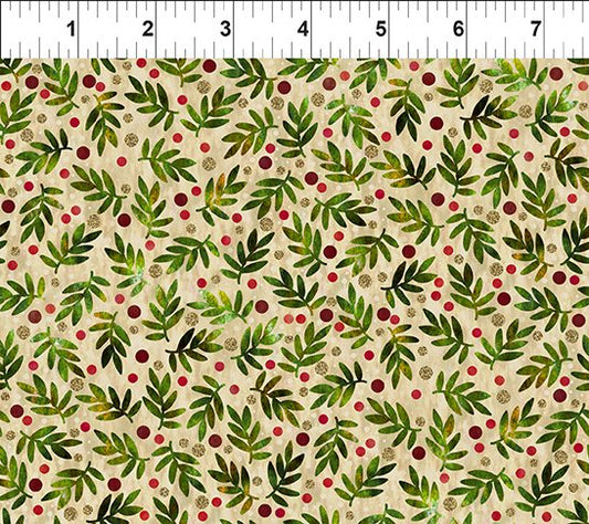 Winter Solstice II Twigs Beige Gold Metallic In the Beginning Fabric Cotton Fabric ITB-8WS-1M