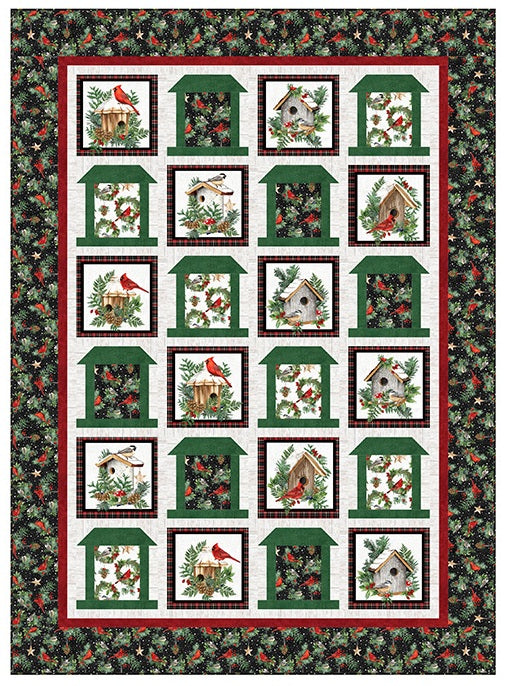 Winter Song Bird Feeders Digital Quilt Tops Deborah Edwards Northcott NC-DQ3452
