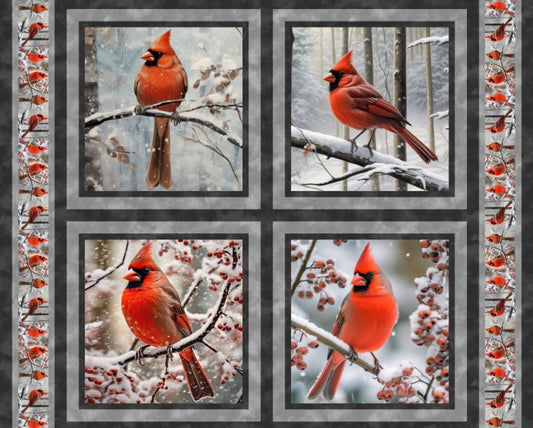 Winter Cardinals Pillow Panel 36" Multi David Textiles 100% Cotton Fabric DT-GL-0278-5C-1