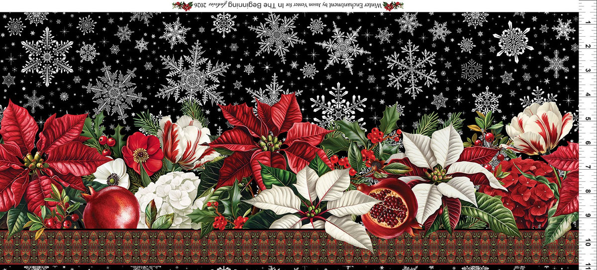 Winter Enchantment Border Stripe Black Jason Yenter In The Beginnings Cotton Fabric ITB-1WEN-2