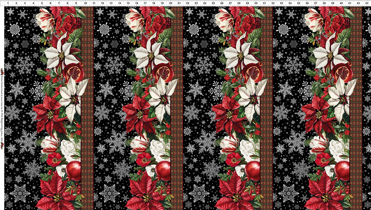 Winter Enchantment Border Stripe Black Jason Yenter In The Beginnings Cotton Fabric ITB-1WEN-2