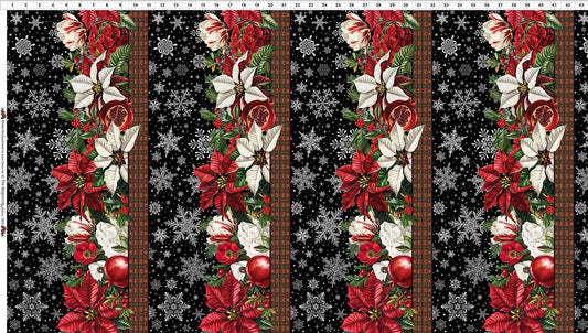 Winter Enchantment Border Stripe Black Jason Yenter In The Beginnings Cotton Fabric ITB-1WEN-2