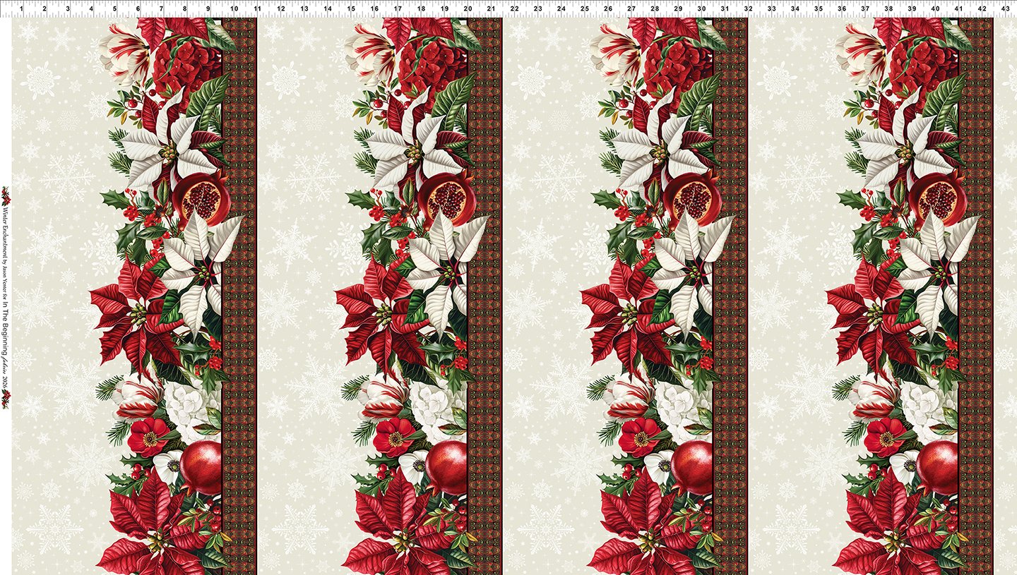 Winter Enchantment Border Stripe Cream Jason Yenter In The Beginnings Cotton Fabric ITB-1WEN-1