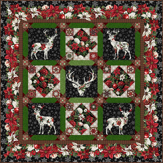 Winter Enchantment Deer Black Quilt Kit 61"x61" Jason Yenter In The Beginning Cotton Fabric ITB-WEN-BQ-KIT
