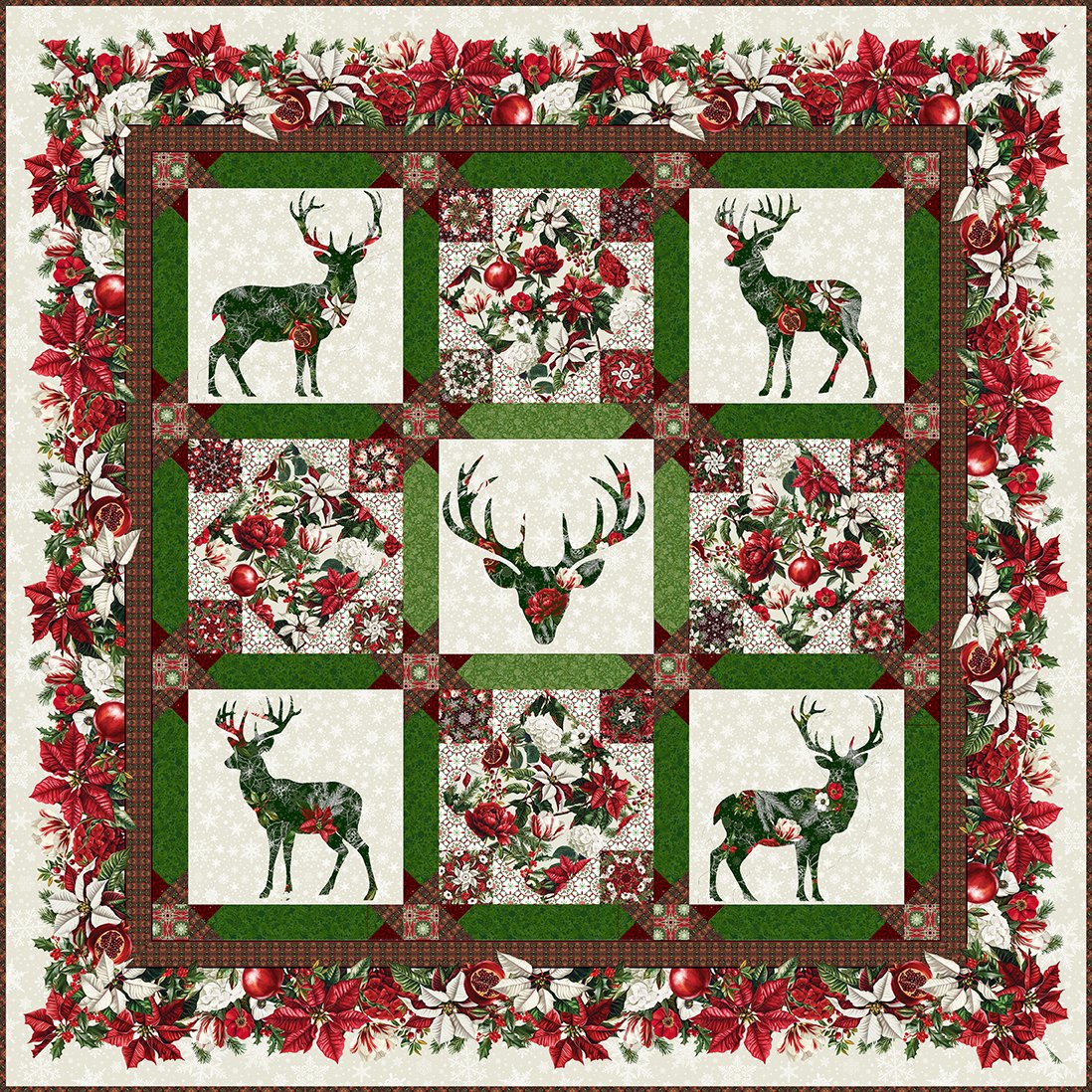 Winter Enchantment Deer Cream Quilt Kit 61"x61" Jason Yenter In The Beginning Cotton Fabric ITB-WEN-CQ-KIT