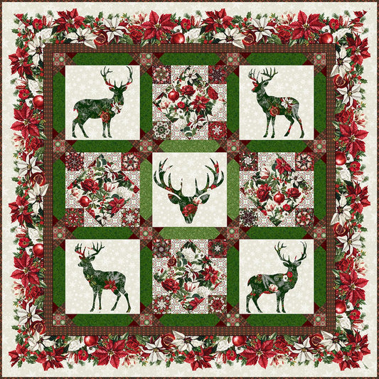 Winter Enchantment Deer Cream Quilt Kit 61"x61" Jason Yenter In The Beginning Cotton Fabric ITB-WEN-CQ-KIT