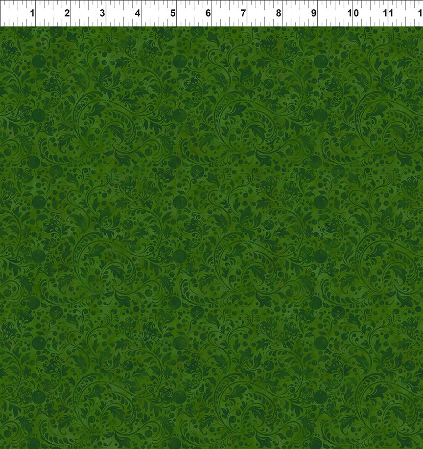 Winter Enchantment Fleur Dark Green Jason Yenter In The Beginnings Cotton Fabric ITB-7WEN-1