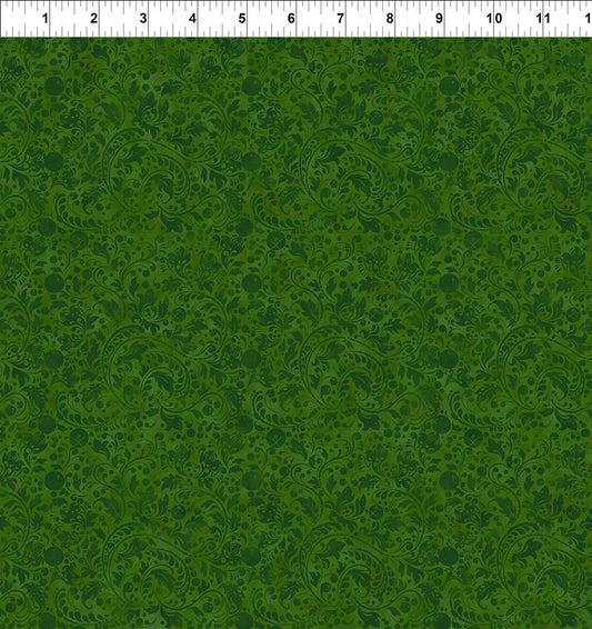 Winter Enchantment Fleur Dark Green Jason Yenter In The Beginnings Cotton Fabric ITB-7WEN-1