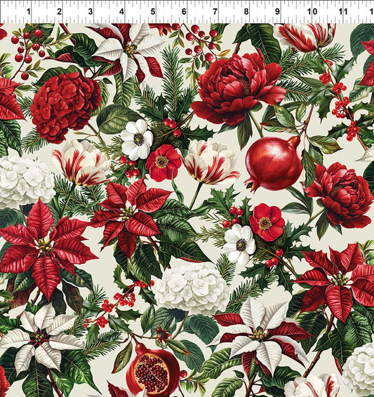 Winter Enchantment Floral Poinsettias Cream Jason Yenter In The Beginnings Cotton Fabric ITB-3WEN-1
