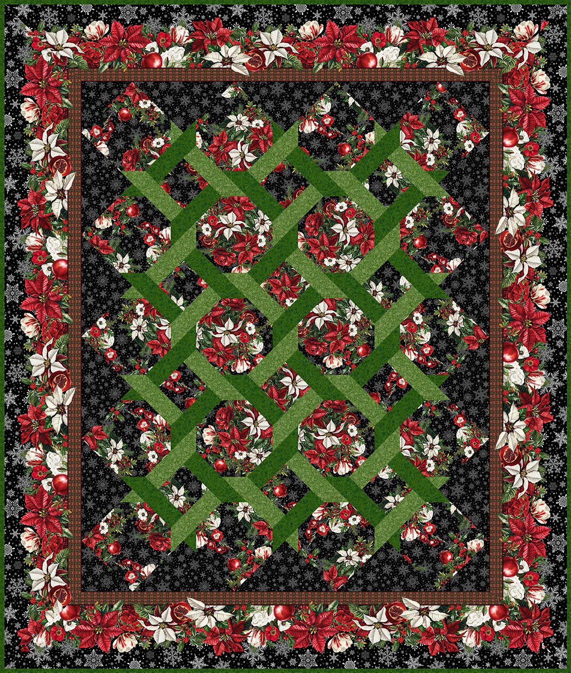 Winter Enchantment Garden Twist Black Quilt Kit 62"x73" Jason Yenter In The Beginning Cotton Fabric ITB-WEN-BGT-KIT