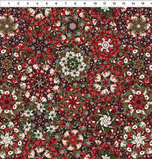 Winter Enchantment Kaleidoscope Poinsettias Red Jason Yenter In The Beginnings Cotton Fabric ITB-5WEN-2