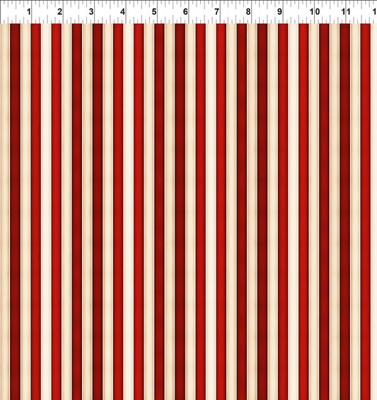 Winter Enchantment Stripes Red Cream Jason Yenter In The Beginnings Cotton Fabric ITB-12WEN-1