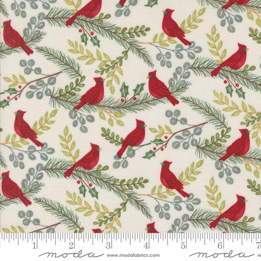 Winter Friends Cardinals in the Tree Snowy White Multi Deb Strain Moda Cotton Fabric MD-56132-11