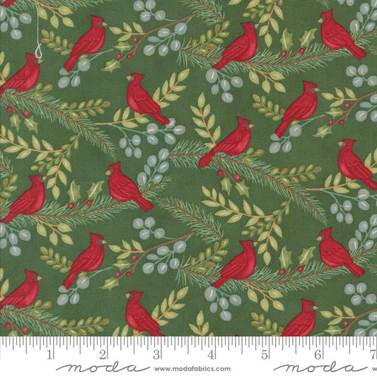 Winter Friends Cardinals in the Tree Spruce Dark Green Deb Strain Moda Cotton Fabric MD-56132-16