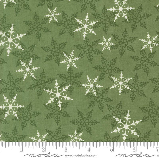 Winter Friends Falling Snow Winter Snowflakes Pine Light Green Deb Strain Moda Cotton Fabric MD-56134-15