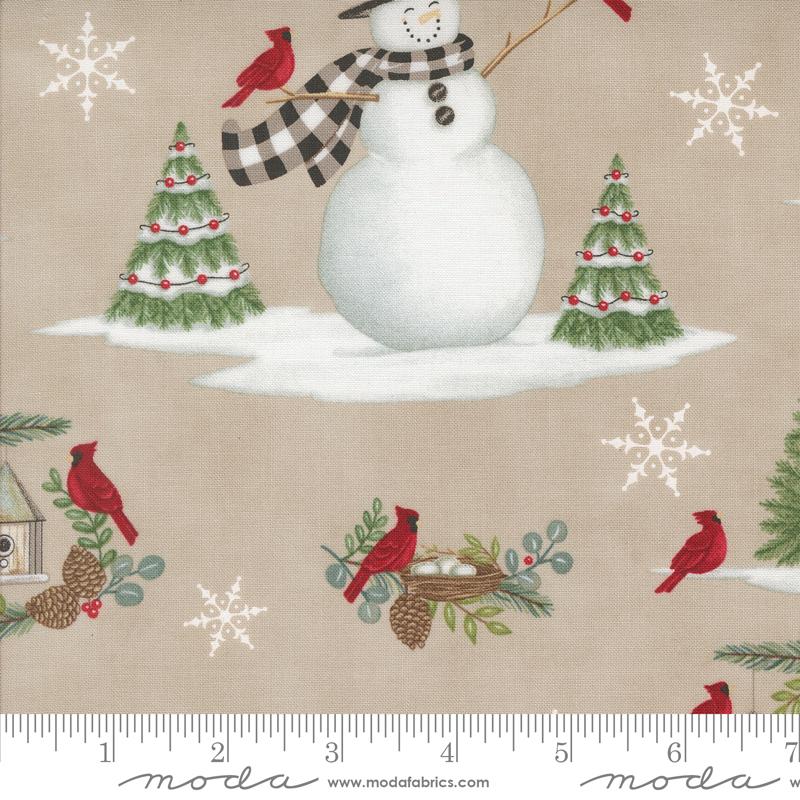 Winter Friends Snowman and Cardinal Allover Trees Fog Gray Deb Strain Moda Cotton Fabric MD-56130-12