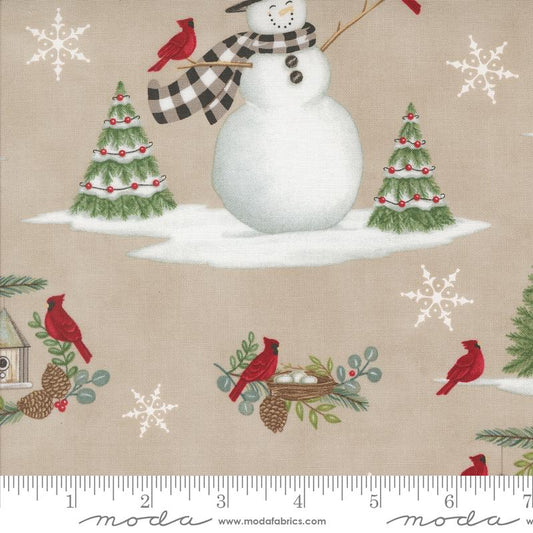 Winter Friends Snowman and Cardinal Allover Trees Fog Gray Deb Strain Moda Cotton Fabric MD-56130-12