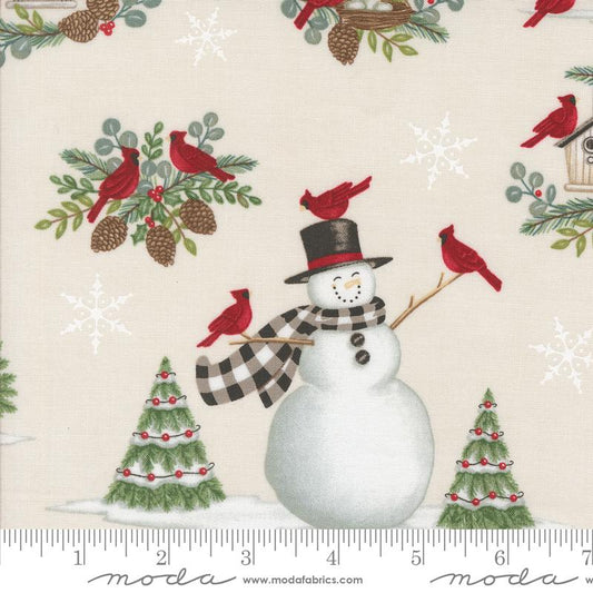 Winter Friends Snowman and Cardinal Allover Trees Snowy White Multi Deb Strain Moda Cotton Fabric MD-56130-11