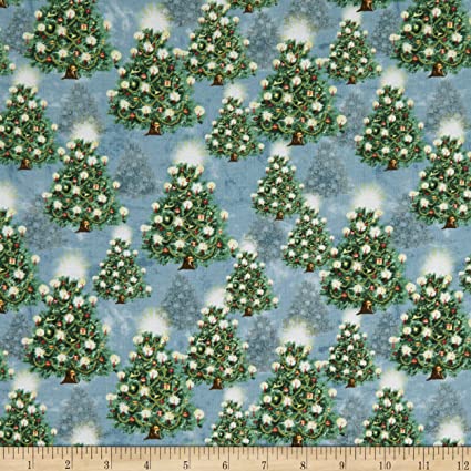 Winter Hollow Holiday Trees Blue Susan Winget Wilmington Prints Cotton Fabric