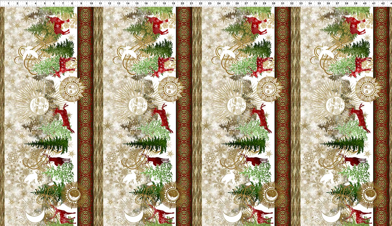 Winter Solstice II Border Stripe Multi Gold Metallic In the Beginning Fabric Cotton Fabric ITB-2WS-1M