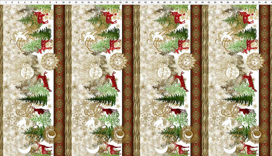 Winter Solstice II Border Stripe Multi Gold Metallic In the Beginning Fabric Cotton Fabric ITB-2WS-1M