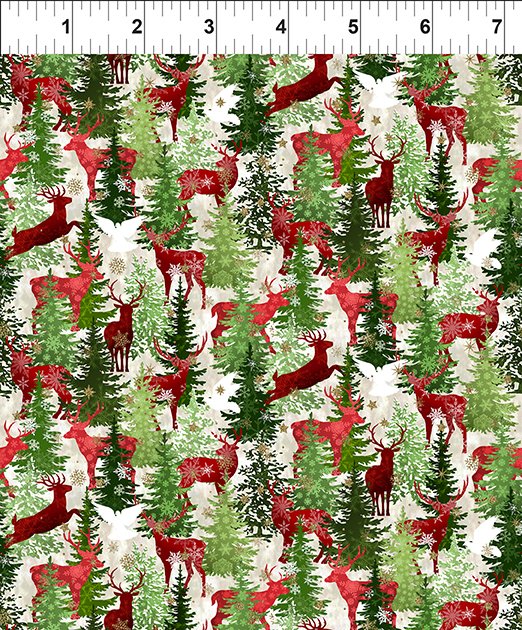 Winter Solstice II Deer Multi Gold Metallic In the Beginning Fabric Cotton Fabric ITB-5WS-1M