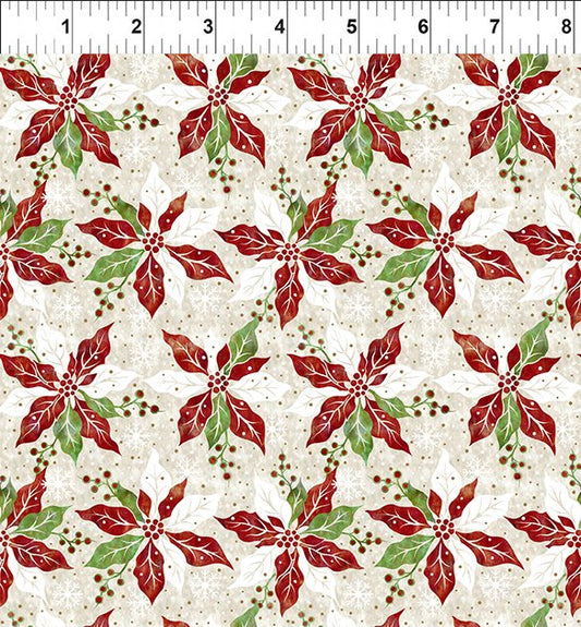 Winter Solstice II Poinsettia Cream Gold Metallic In the Beginning Fabric Cotton Fabric ITB-7WS-1M