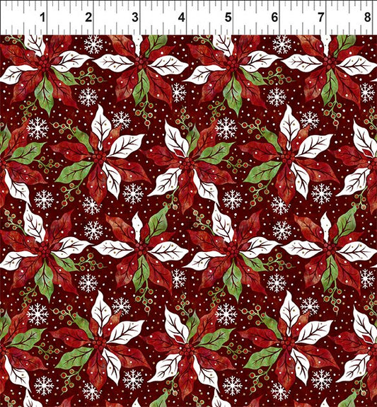 Winter Solstice II Poinsettia Red Gold Metallic In the Beginning Fabric Cotton Fabric ITB-7WS-2M