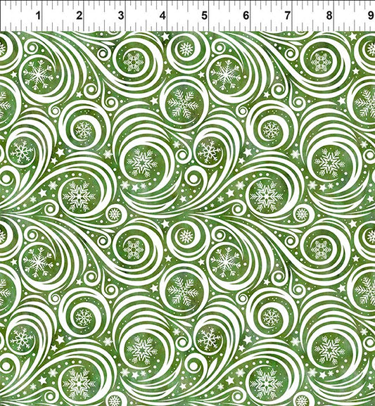 Winter Solstice II Snow Swirl Green White In the Beginning Fabric Cotton Fabric ITB-10WS-3